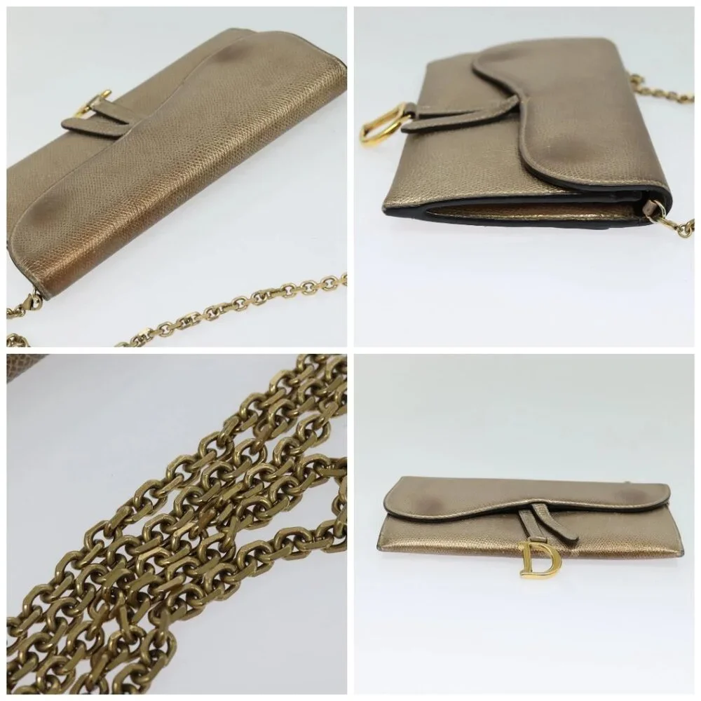 Christian Dior Saddle Chain Wallet Leather Brown Gold Auth hk2524 - Picture 16 of 16